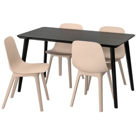 Набор стол и стулья IKEA Lisabo/Odger Black-Beige ( 4 стулья )