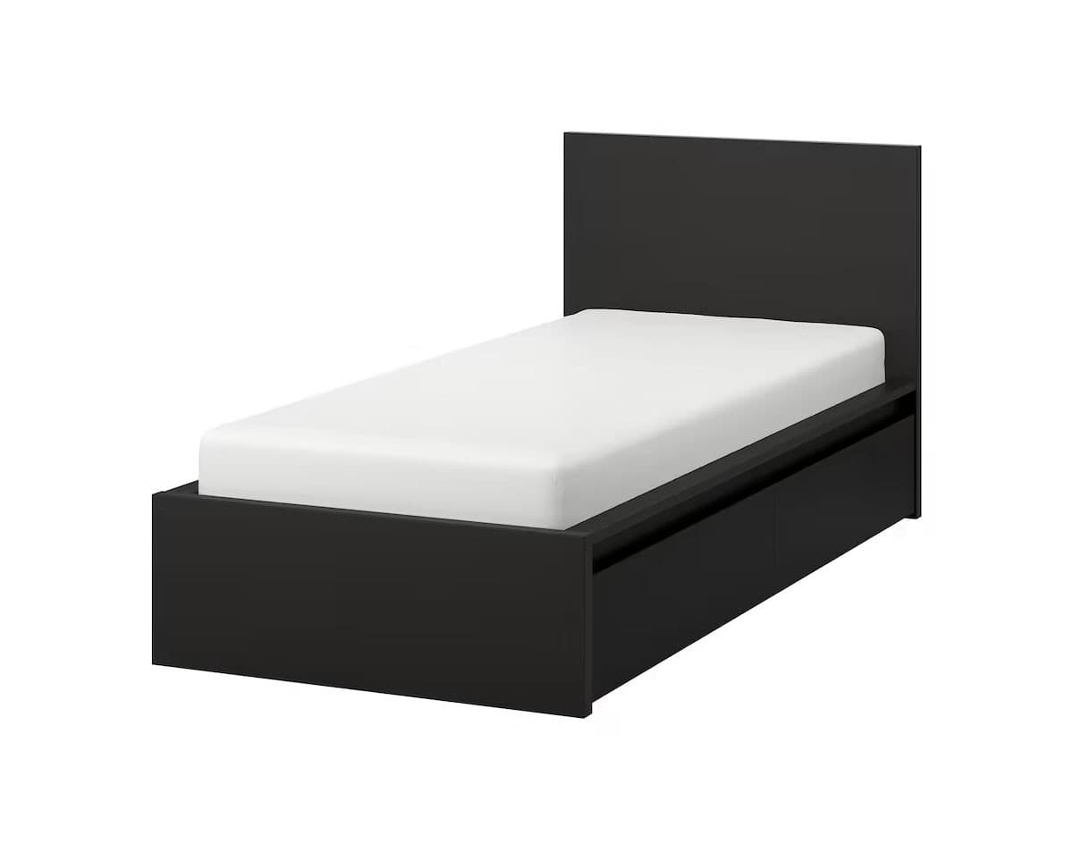 Pat IKEA Malm/Lonset  2 cutii depozitare 90х200 Negru-Maro