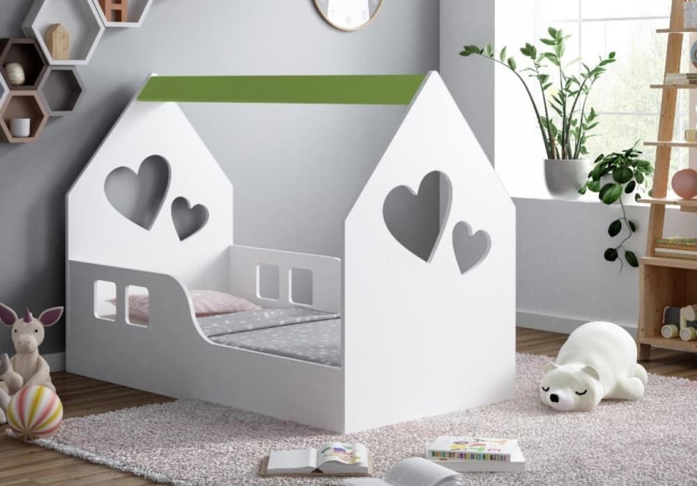 Детская кровать Happy Baby House Heart L01 70x140 (White/Pastel Green)