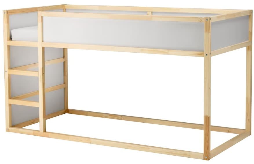 Pat copii IKEA Kura 90x200 Alb/Pin(Bej)