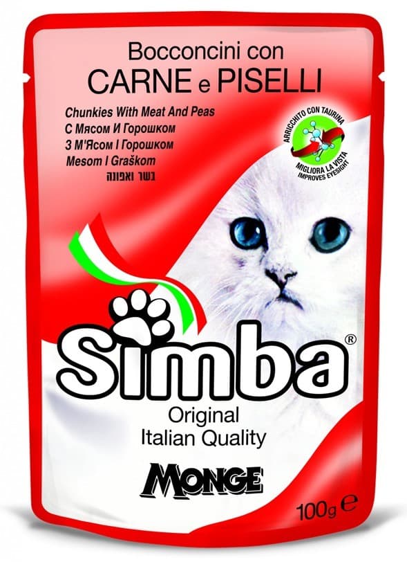 Hrană umedă pentru pisici SIMBA CAT Pouches with beef and peas 100gr