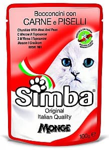 Hrană umedă pentru pisici SIMBA CAT Pouches with beef and peas 100gr