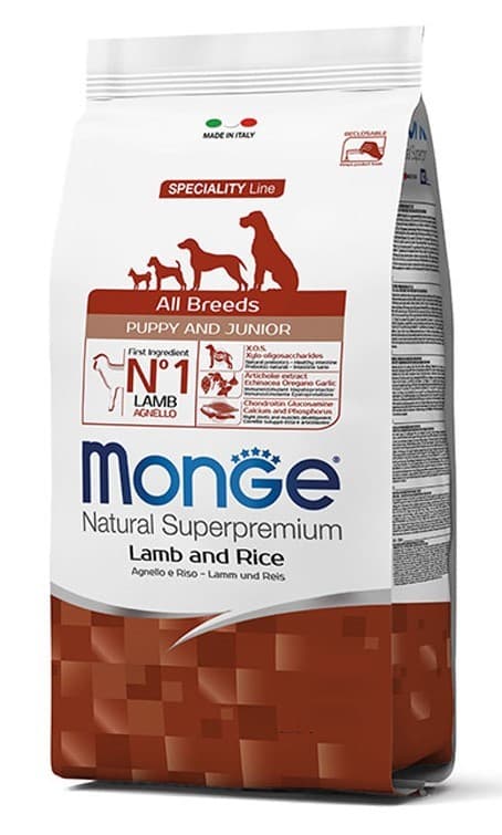 Hrană uscată pentru câini Monge ALL BREED PUPPY Lamb/Rice 800g