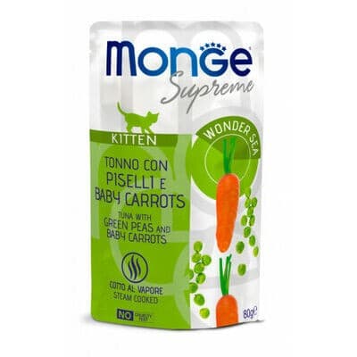 Влажный корм для кошек Monge POUCH SUPREME KITTEN Tuna/Peas/Baby Carrot 80gr