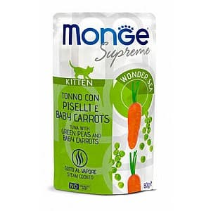 Hrană umedă pentru pisici Monge POUCH SUPREME KITTEN Tuna/Peas/Baby Carrot 80gr