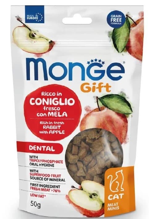 Нrană uscată pentru pisici Monge GIFT MEATMINIS DENTAL Rabbit/Apple 50gr