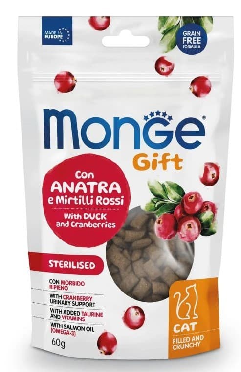 Нrană uscată pentru pisici Monge GIFT FILLED STERILISED Duck/Cranberries 60gr