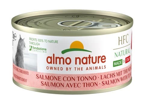 Hrană umedă pentru pisici Almo Nature HFC Can Made in Italy Natural Salmon with Tuna 70g