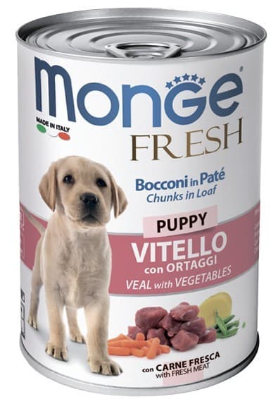 Hrană umedă pentru câini Monge FRESH PUPPY veal/vegetables 400gr