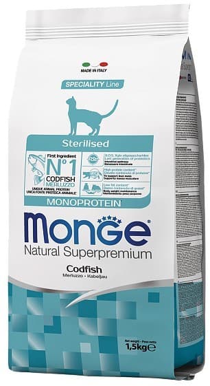 Нrană uscată pentru pisici Monge STERILISED MONOPROTEIN COD FISH 1.5kg