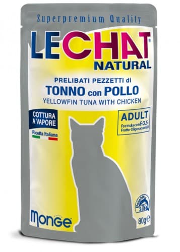 Hrană umedă pentru pisici Monge LECHAT NATURAL Pouch Tuna and chicken 80gr