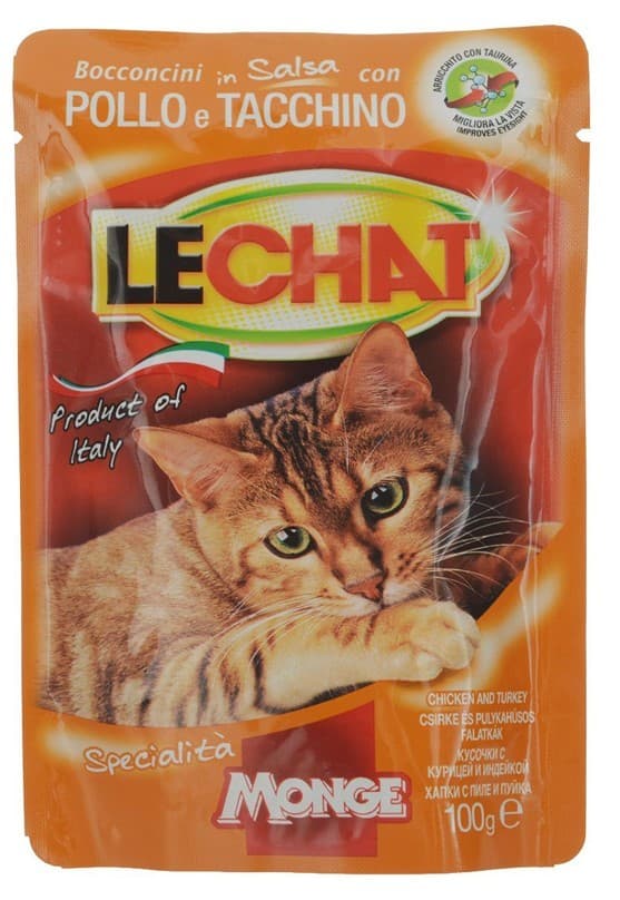 Hrană umedă pentru pisici Monge LECHAT Pouch Chunkies Chicken and turkey 100gr