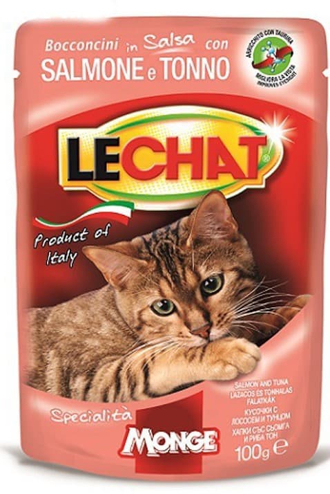 Hrană umedă pentru pisici Monge LECHAT Pouch Chunkies Tuna and salmon 100gr