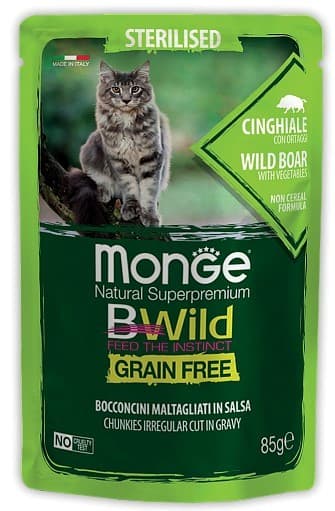 Hrană umedă pentru pisici Monge BWILD POUCH Sterilised Wild Boar/Vegetables 85gr