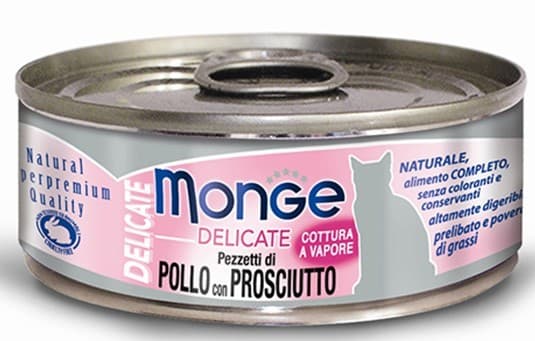 Hrană umedă pentru pisici Monge DELICATE Can Chicken with ham 80gr