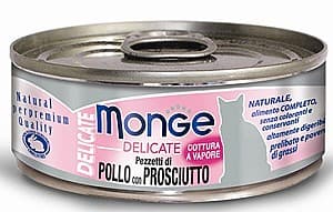 Hrană umedă pentru pisici Monge DELICATE Can Chicken with ham 80gr