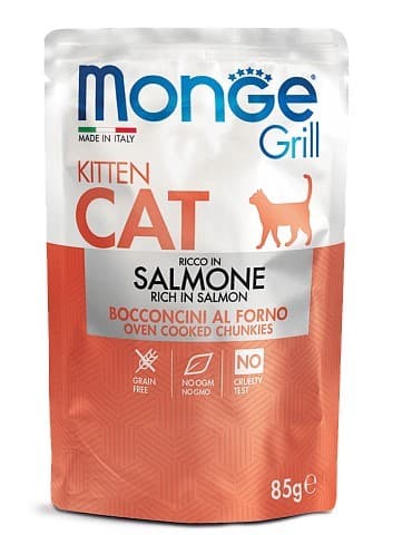 Влажный корм для кошек Monge GRILL POUCH KITTEN SALMONE 85gr