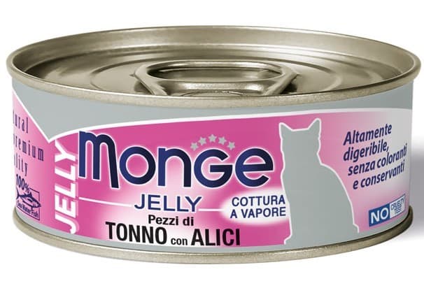 Влажный корм для кошек Monge JELLY Can Yellowfin Tuna with Anchovies 80gr