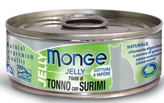 Hrană umedă pentru pisici Monge JELLY Can Yellowfin Tuna with Surimi 80 gr