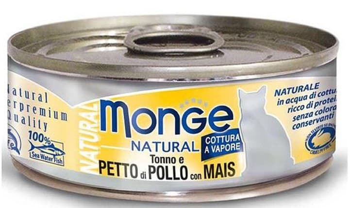 Влажный корм для кошек Monge NATURAL Can Tuna&chicken with corn 80gr