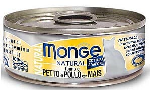 Влажный корм для кошек Monge NATURAL Can Tuna&chicken with corn 80gr