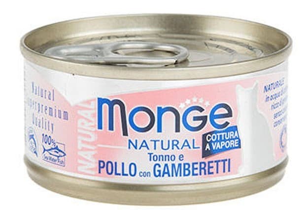 Hrană umedă pentru pisici Monge NATURAL Can Tuna&chicken with shrimps 80gr