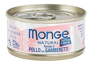 Hrană umedă pentru pisici Monge NATURAL Can Tuna&chicken with shrimps 80gr