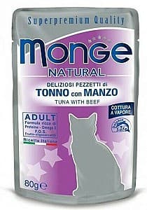 Hrană umedă pentru pisici Monge NATURAL Pouch Tuna with beef in jelly 80gr