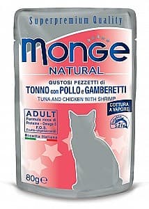 Влажный корм для кошек Monge NATURAL Pouch Tuna Chicken with shrimps in jelly 80gr