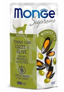 Влажный корм для кошек Monge POUCH SUPREME ADULT Tuna/Mussel/Olive 80gr