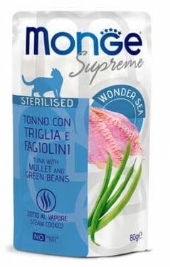 Влажный корм для кошек Monge POUCH SUPREME STERILISED Tuna/Mullet/Green Beans 80gr.