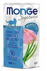 Влажный корм для кошек Monge POUCH SUPREME STERILISED Tuna/Mullet/Green Beans 80gr.