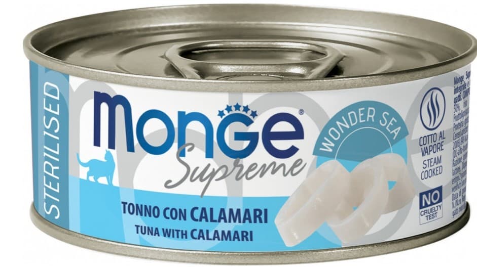 Влажный корм для кошек Monge SUPREME STERILISED Tuna/Calamari 80gr