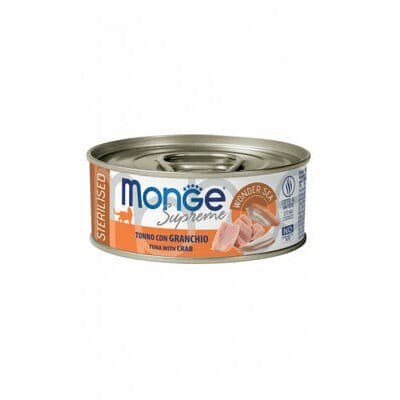 Hrană umedă pentru pisici Monge SUPREME STERILISED Tuna/Crab 80gr