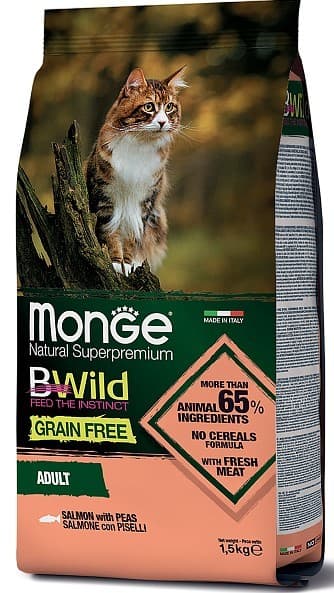 Нrană uscată pentru pisici Monge BWILD GRAIN FREE Salmon/Peas 1.5kg