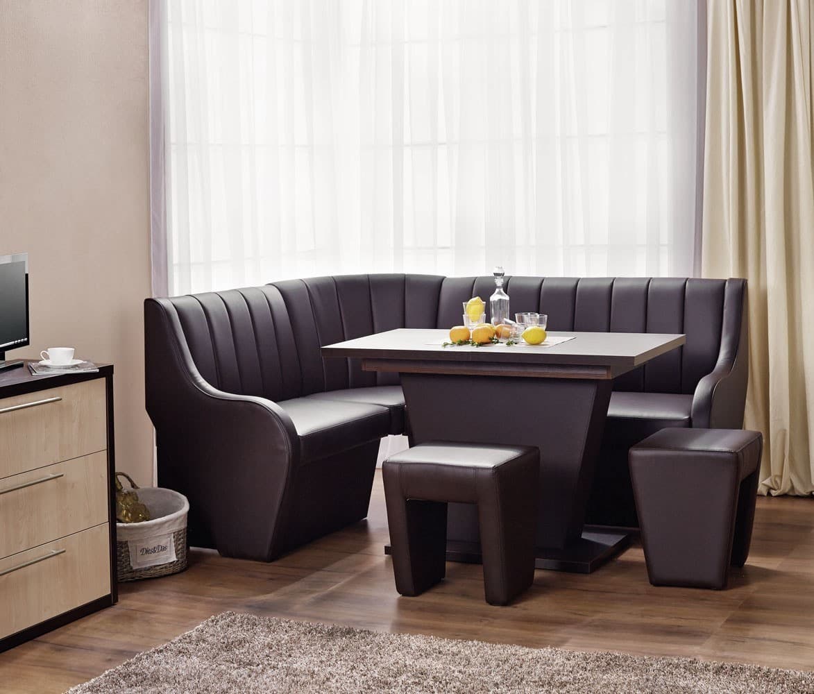 Coltar de bucatarie Ambianta Ambasador (sonoma inchis) + masa, 2 taburete.