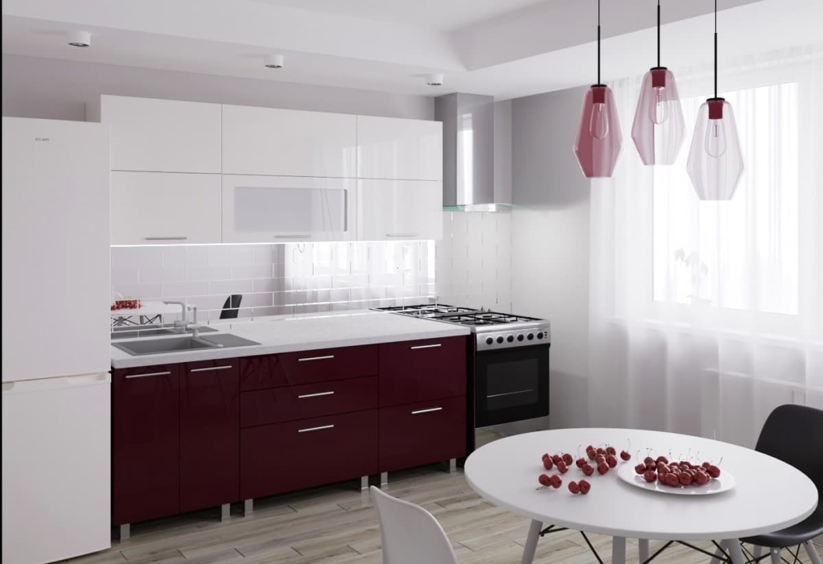 Bucatarie PS Blum (High Gloss) 2.0 m White/Bordo