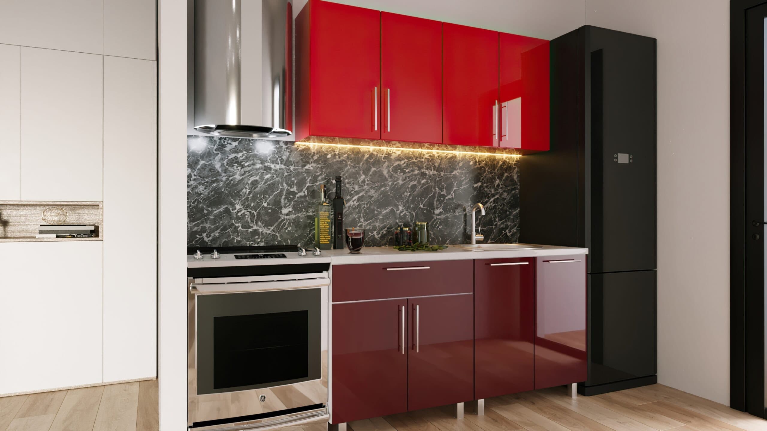 Bucatarie PS Mini (High Gloss) 1.6 m Red/Bordo