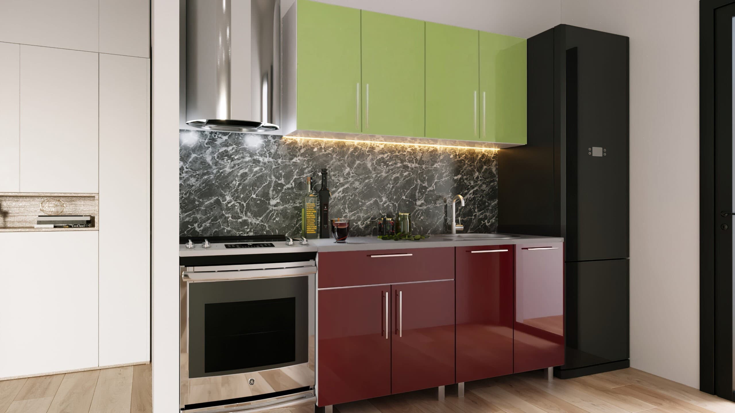 Кухня PS Мини (High Gloss) 1.6 m Green/Bordo