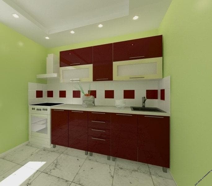 Bucatarie PS Lena 2m (in sus) High gloss Bordo/Bianco