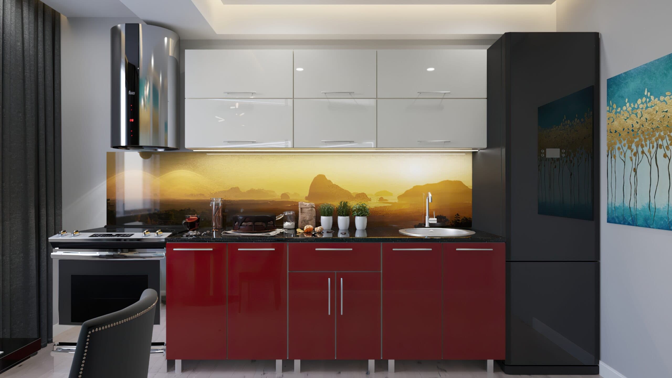 Кухня PS Modern (High Gloss) 1.8m White/Bordo