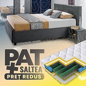 Кровать Ambianta Rio 1.6 м Графит + Матрас Salt Confort Clasic 160x200, мягкая, двуспальная