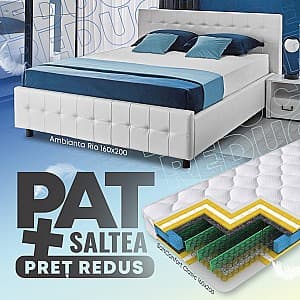 Кровать Ambianta Rio 1.6 Белый + Saltea Salt Confort Clasic 160x200, мягкая, двуспальная