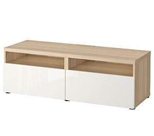 Comoda TV IKEA Besta Antique Oak/Selsviken glossy-white