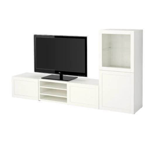 Comoda TV IKEA Hanviken white glass 240x42x129 cm