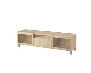 Comoda TV IKEA Besta Lappviken / Stubbarp clear glass, white oak