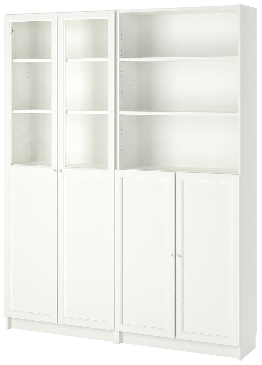 Dulap cu vitrina IKEA Billy / Oxberg White 160x30x202 cm