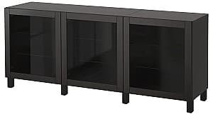 Dulap cu vitrina IKEA Besta Sindvik black-brown glass 180x42x74 cm