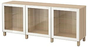 Витрина IKEA Besta Antique oak / Glassvik / Stubbarp White glass