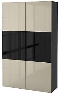 Dulap cu vitrina IKEA Besta black-brown / glossy Selsviken / smoky glass 120x40x192 cm